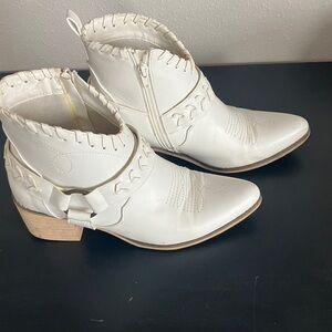 Altar’d State White Women's Faux Leather Ankle Boots with Braided Strap